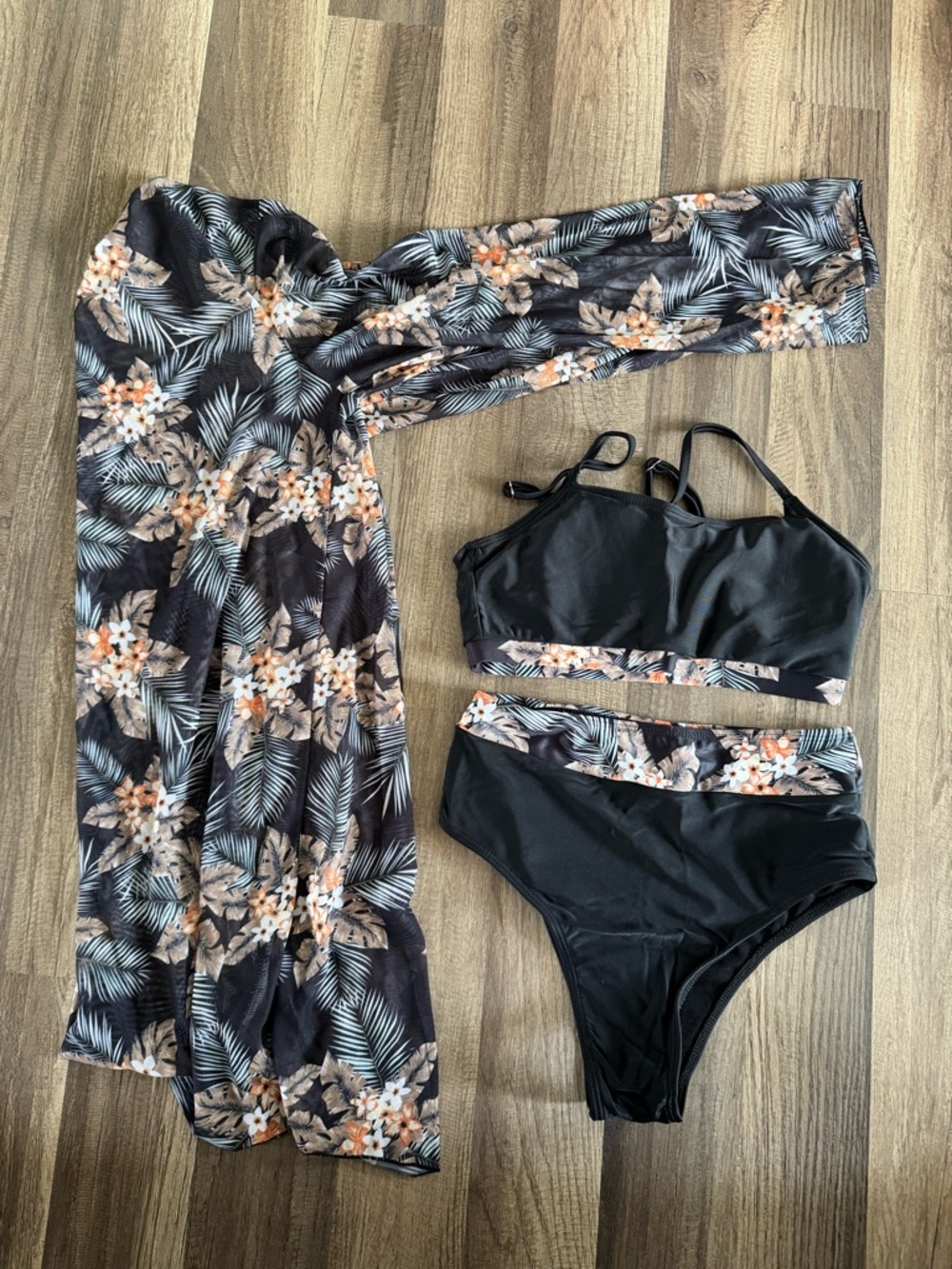 High-Waist Bikini Set with Sheer Cover-Up